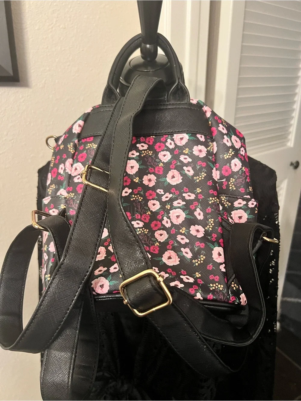 Mini Floral Backpack in Pink and Black - Compact Women's Backpack